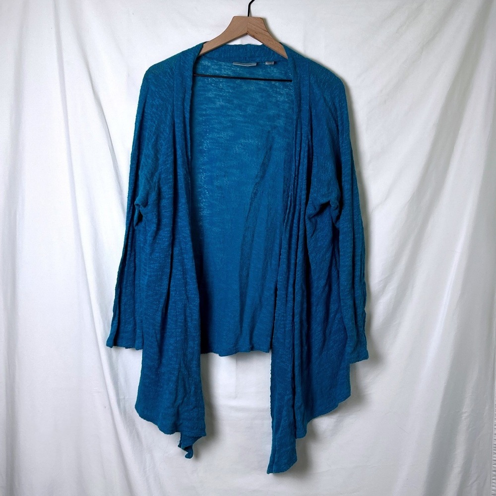 Avenue Womens Cotton Linen Open Front Lightweight Sheer Cardigan Teal Blue 14/16